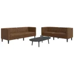 Set canapele Chesterfield cu 2 locuri, maro piele întoarsă eco. GartenMobel Dekor