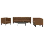 Set canapele Chesterfield cu 3 locuri, maro piele întoarsă eco. GartenMobel Dekor