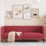 Canapea Chesterfield cu 3 locuri, roșu vin, piele ecologică GartenMobel Dekor