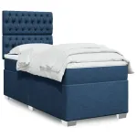 Pat box spring cu saltea, albastru, 100x200 cm, textil GartenMobel Dekor