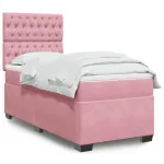 Pat box spring cu saltea, roz, 100x200 cm, catifea GartenMobel Dekor