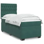 Pat box spring cu saltea, verde închis, 100x200 cm, catifea GartenMobel Dekor