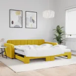 Pat de zi cu extensie și saltea, galben, 100x200 cm, catifea GartenMobel Dekor