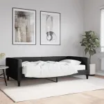 Pat de zi cu saltea, negru, 100x200 cm, textil GartenMobel Dekor