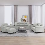 Set de canapele cu perne, 4 piese, gri deschis, microfibră GartenMobel Dekor