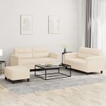 Set de canapele cu perne, 3 piese, bej, microfibră GartenMobel Dekor
