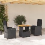 Set mobilier de grădină cu perne, 3 piese, negru, poliratan GartenMobel Dekor
