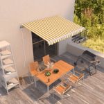 Copertină retractabilă automat, galben și alb, 350x250 cm GartenMobel Dekor
