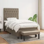 Pat box spring cu saltea, gri taupe, 90x190 cm, textil GartenMobel Dekor