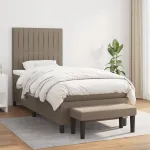 Pat box spring cu saltea, gri taupe, 90x190 cm, textil GartenMobel Dekor