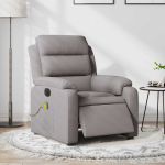Fotoliu electric de masaj rabatabil, gri taupe, textil GartenMobel Dekor