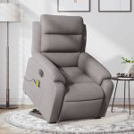 Fotoliu electric masaj rabatabil cu ridicare, gri taupe, textil GartenMobel Dekor