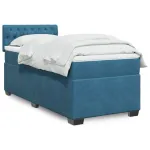 Pat box spring cu saltea, albastru închis, 90x190 cm, catifea GartenMobel Dekor