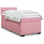Pat box spring cu saltea, roz, 90x190 cm, catifea GartenMobel Dekor