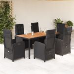 Set mobilier de grădină cu perne, 7 piese, negru, poliratan GartenMobel Dekor