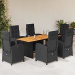 Set mobilier de grădină cu perne, 7 piese, negru, poliratan GartenMobel Dekor
