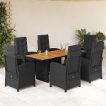 Set mobilier de grădină cu perne, 7 piese, negru, poliratan GartenMobel Dekor