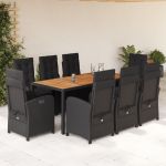 Set mobilier de grădină cu perne, 9 piese, negru, poliratan GartenMobel Dekor