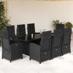 Set mobilier de grădină cu perne, 9 piese, negru, poliratan GartenMobel Dekor