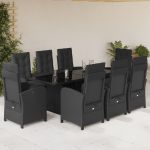 Set mobilier de grădină cu perne, 9 piese, negru, poliratan GartenMobel Dekor