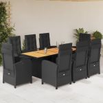 Set mobilier de grădină cu perne, 9 piese, negru, poliratan GartenMobel Dekor