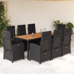 Set mobilier de grădină cu perne, 9 piese, negru, poliratan GartenMobel Dekor