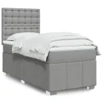 Pat box spring cu saltea, gri deschis, 90x190 cm, textil GartenMobel Dekor