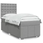 Pat box spring cu saltea, gri deschis, 90x190 cm, textil GartenMobel Dekor