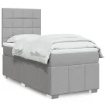 Pat box spring cu saltea, gri deschis, 90x190 cm, textil GartenMobel Dekor