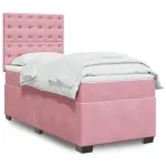 Pat box spring cu saltea, roz, 90x190 cm, catifea GartenMobel Dekor