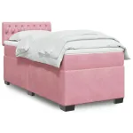 Pat box spring cu saltea, roz, 90x190 cm, catifea GartenMobel Dekor