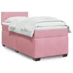 Pat box spring cu saltea, roz, 90x190 cm, catifea GartenMobel Dekor