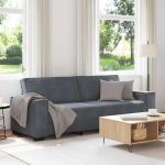 Canapea cu 3 locuri, gri închis, 180 cm, material catifea GartenMobel Dekor
