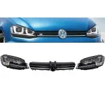 Ansamblu Faruri 3D Semnal Dinamic LED cu Grila VW Golf 7 VII (2012-2017) R Design Argintiu Performance AutoTuning
