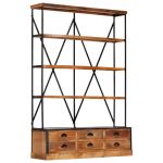 Bibliotecă 4 rafturi 6 sertare 122x36x181 cm lemn masiv mango GartenMobel Dekor