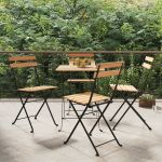 Scaune de bistro pliabile, 4 buc., lemn masiv de tec și oțel GartenMobel Dekor