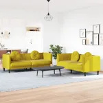 Set de canapele cu perne, 2 piese, galben, catifea GartenMobel Dekor