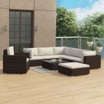Set mobilier de grădină cu perne, 8 piese, maro, poliratan GartenMobel Dekor