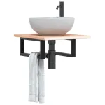 Raft pentru lavoar montat pe perete, oțel și lemn masiv stejar GartenMobel Dekor