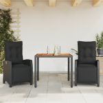 Set mobilier de grădină cu perne, 3 piese, negru, poliratan GartenMobel Dekor