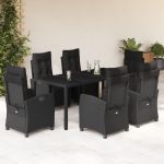 Set mobilier de grădină cu perne, 7 piese, negru, poliratan GartenMobel Dekor