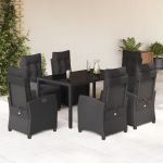 Set mobilier de grădină cu perne, 7 piese, negru, poliratan GartenMobel Dekor