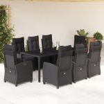 Set mobilier de grădină cu perne, 9 piese, negru, poliratan GartenMobel Dekor