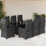 Set mobilier de grădină cu perne, 9 piese, negru, poliratan GartenMobel Dekor