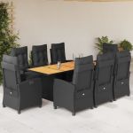 Set mobilier de grădină cu perne, 9 piese, negru, poliratan GartenMobel Dekor