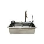 Chiuveta bucatarie multifunctionala cu doua baterii, otel inoxidabil, afisaj digital temperatura, doua cascade, spalator pahare, scurgator, tava, tocator si accesorii scurgere incluse, 75x46x23.5cm Cod: DISMT03 Automotive TrustedCars