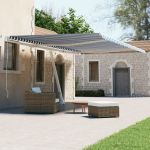 Copertină autonomă retractabilă automat albastru&alb 500x300 cm GartenMobel Dekor