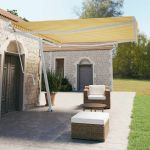 Copertină autonomă retractabilă automat galben&alb 400x350 cm GartenMobel Dekor