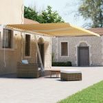 Copertină autonomă retractabilă automat galben&alb 500x300 cm GartenMobel Dekor