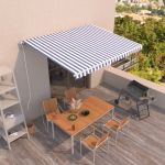 Copertină retractabilă automat, albastru și alb, 400x350 cm GartenMobel Dekor